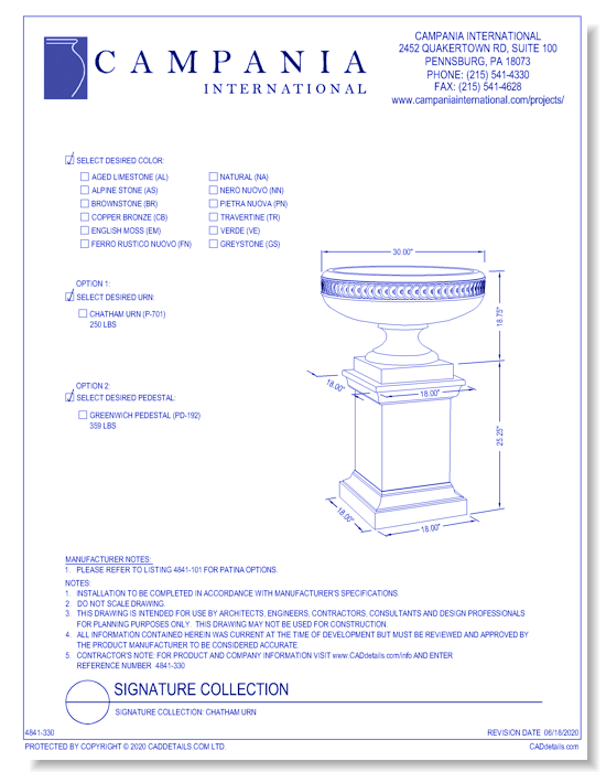 Cast Stone Collection: Chatham Urn