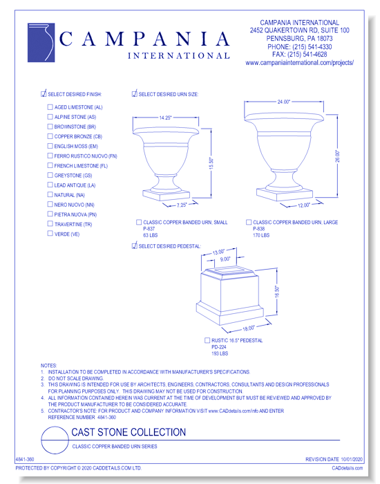 Cast Stone Collection: Classic Copper Banded Urn Series