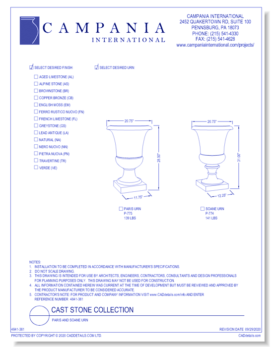 Cast Stone Collection: Paris and Soane Urn