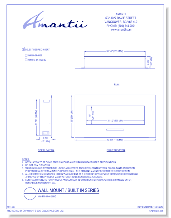 Wall Mount / Built In Series: WM-FM-34-4423-BG