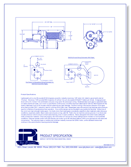 BA974LR: Electric Backstop Winch, 1 HP