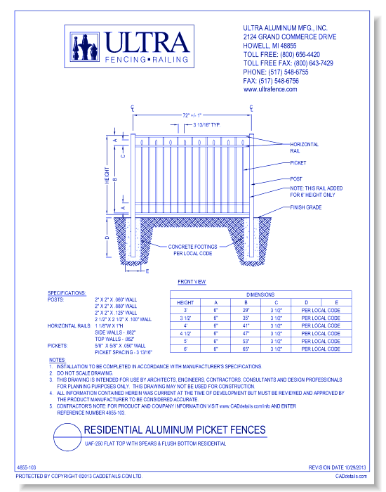 UAF-250 Flat Top with Spears & Flush Bottom Residential
