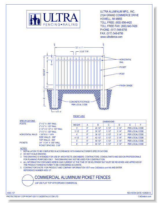 UAF-250: Flat Top with Spears Commercial Fence