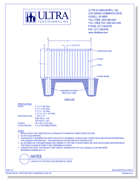 UAB-200 Flat Top Boca Gate Residential Fence