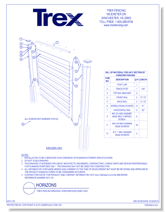 Trex Horizons Fencing Exploded View