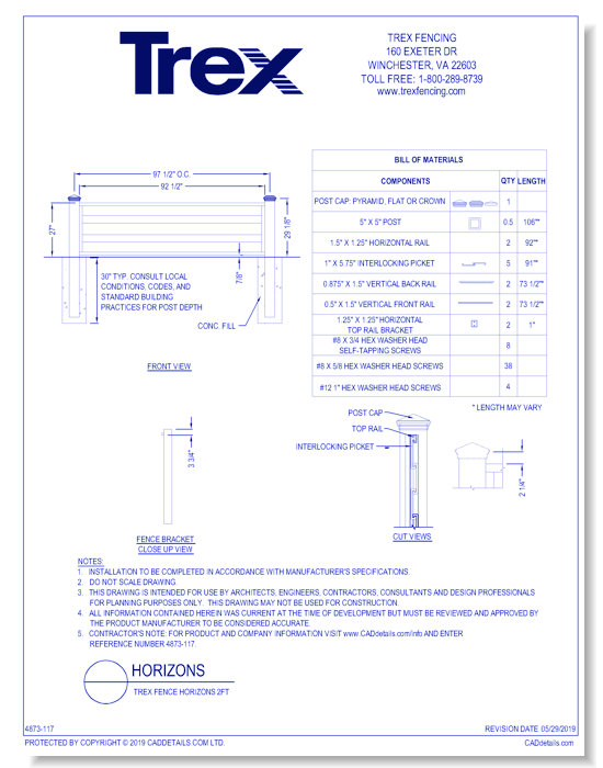 Trex Fence Horizons 2ft
