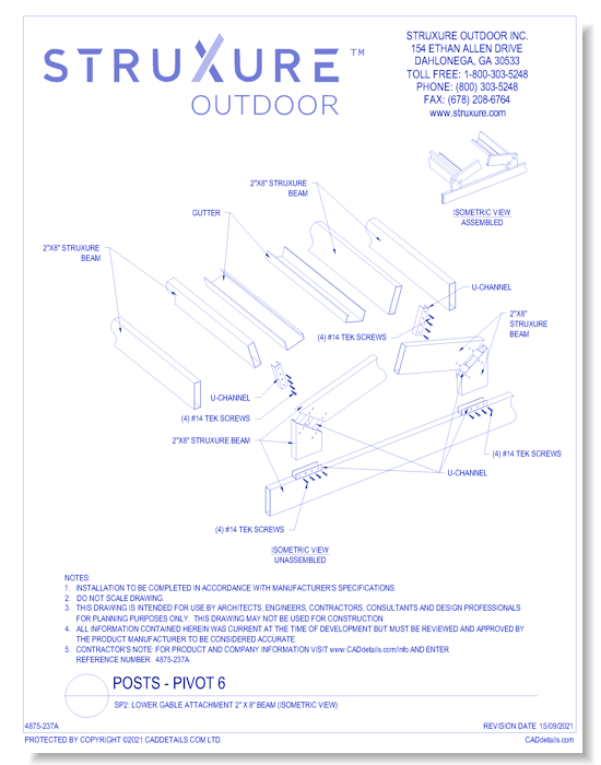 SP2: Lower Gable Attachment 2" X 8" Beam (Isometric View)