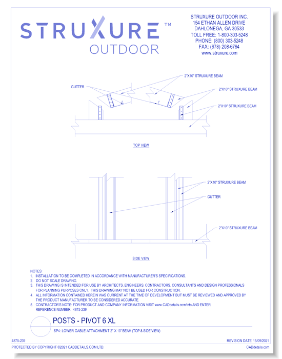 SP4: Lower Gable Attachment 2" X 10" Beam (Top & Side View)