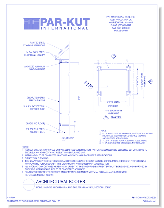 Model SHLT-015: Architecural Pmc Shelter - Plan View, Section, Legend