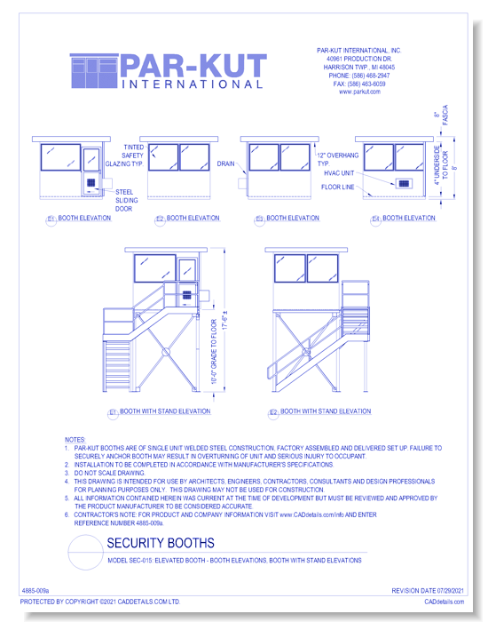 Model SEC-015: Elevated Booth - Booth Elevations, Booth With Stand Elevations