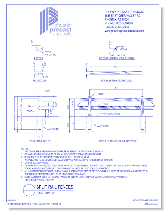 Fence - 2 Rail, 8 Ft.