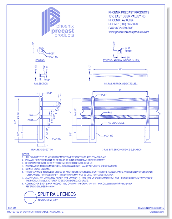 Fence - 3 Rail, 8 Ft.