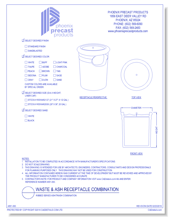 Ribbed Series Ash/Trash Receptacle Combination 