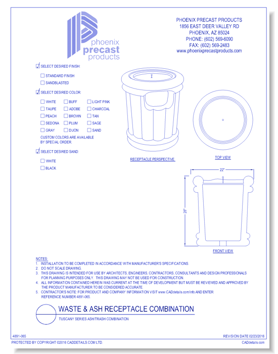 Tuscany Series Ash/Trash Receptacle Combination 