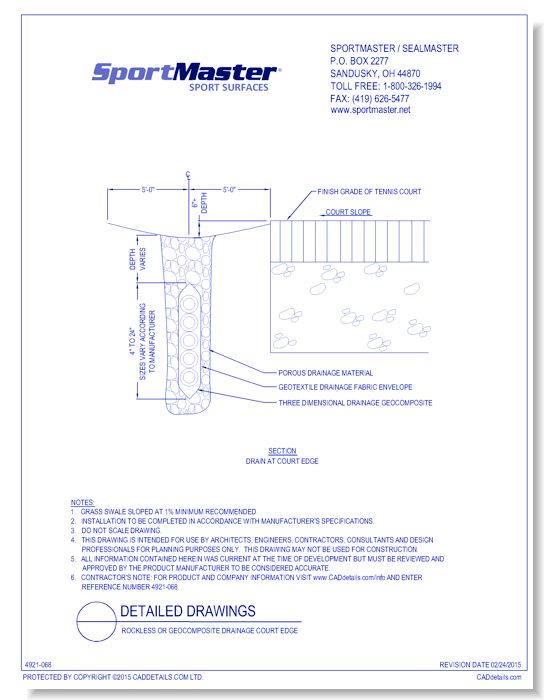 Rockless or Geocomposite Drainage Court Edge