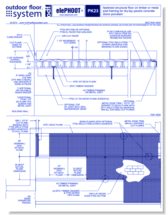 elePHOOT®: PK23–fastened structural floor on timber or metal joist framing for dry-lay pavers