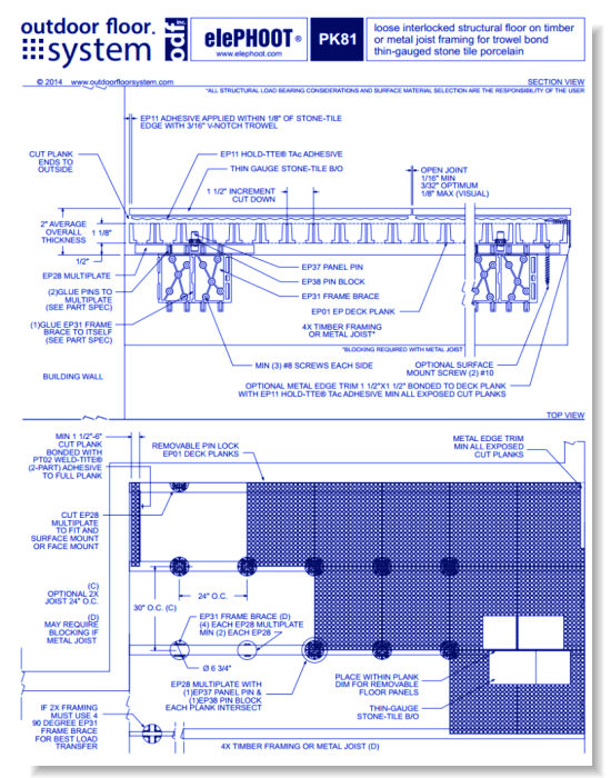 elePHOOT®: PK81–loose interlocked structural floor on timber or metal joist framing for trowel bond thin-gauged stone tile