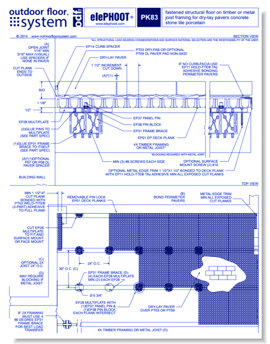 elePHOOT®: PK83–loose interlocked structural floor on timber or metal joist framing for dry-lay pavers