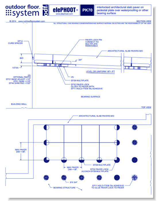 elePHOOT®: PK70–interlocked architectural slab paver on fixed height pedestal plate over rigid bearing