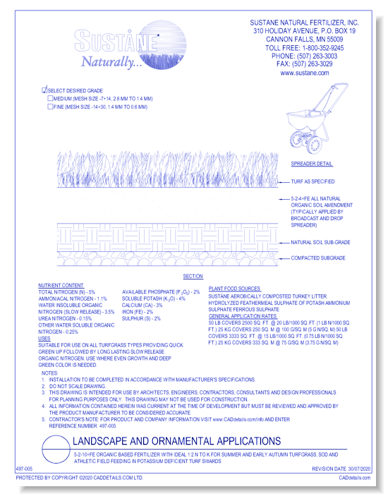 5-2-10+Fe: organic based fertilizer with ideal 1-to-2 N to K ratio N to K for summer and early autumn turfgrass, sod and athletic field feeding in potassium deficient turf swards