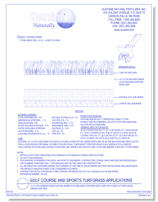 10-2-10 +Fe Greens: grade natural based slow release nitrogen fertilizer for close cut turf grass, greens and tees