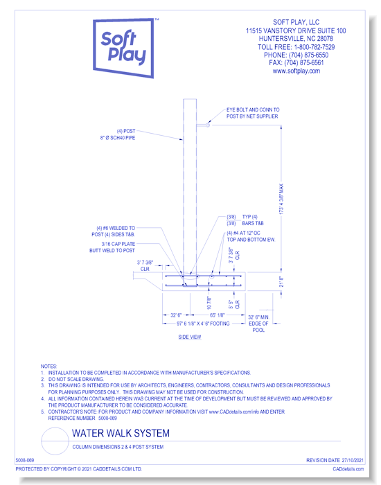 Water Walk System: Column Dimensions 2 & 4 Post System