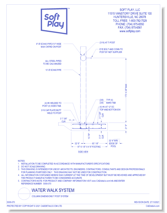 Water Walk System: Column Dimensions T Post System