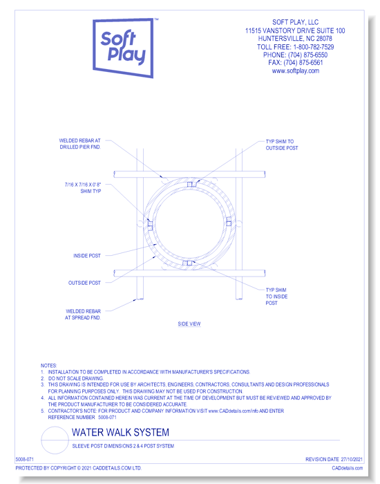 Water Walk System: Sleeve Post Dimensions 2 & 4 Post System