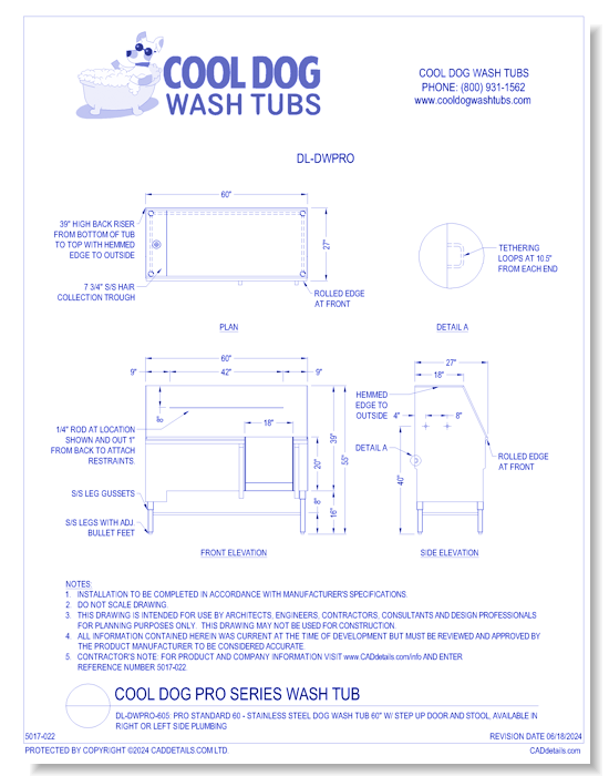 Cool Dog Wash Tubs - DL-DWPRO-60S: Pro Standard 60 - Stainless Steel Dog Wash Tub 60" w/ Step Up Door and Stool, available in Right or Left Side Plumbing