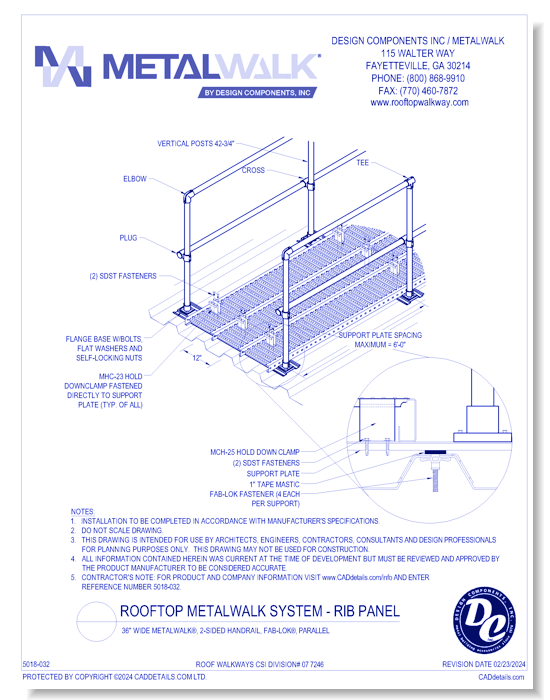 36” Wide Metalwalk®, 2-Sided Handrail, FAB-LOK®, Parallel