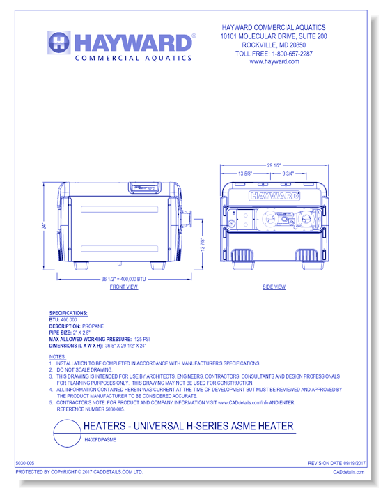 Universal H-Series ASME Heater: H400FDPASME