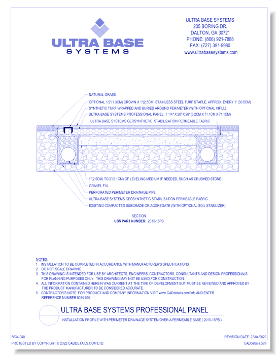 Professional Panel: Installation Profile with Perimeter Drainage System Over a Permeable Base ( 2015-15PB )