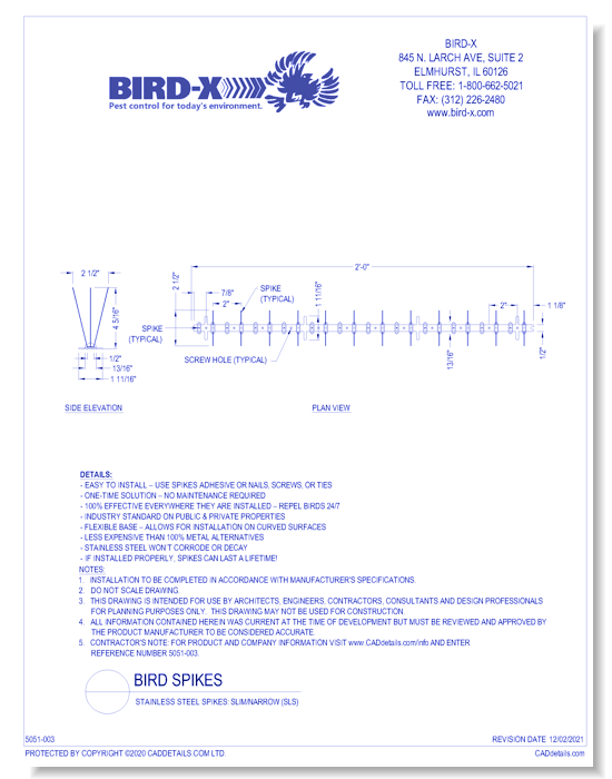 Stainless Steel Spikes: Slim/Narrow (SLS)