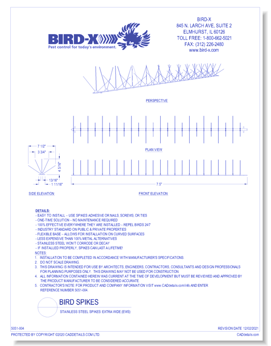 Stainless Steel Spikes: Extra Wide (EWS)