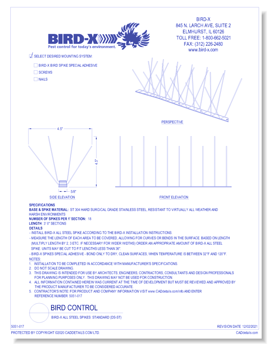 Bird-X All Steel Spikes: Standard