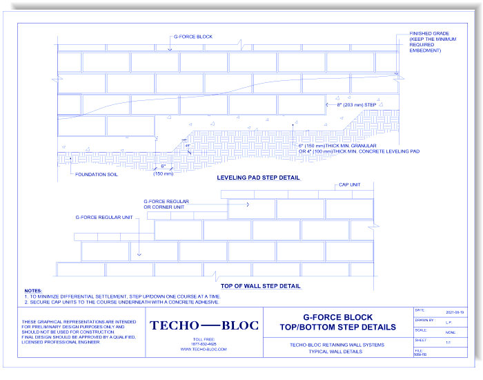 G-Force Retaining Wall: Top/Bottom Step Details