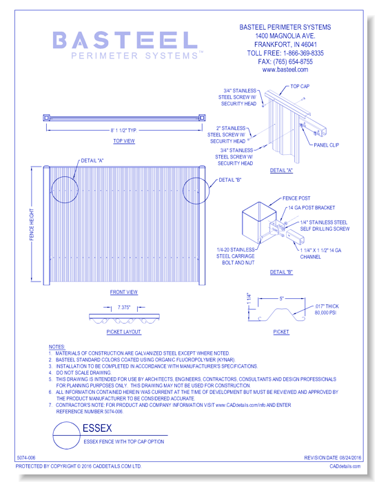 Essex Fence with Top Cap Option