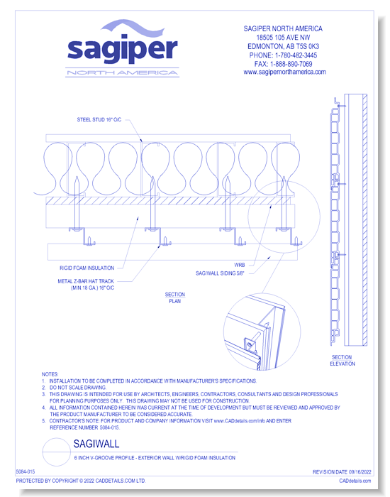 Sagiwall: 6” V-Groove Profile - Exterior Wall With Rigid Foam Insulation