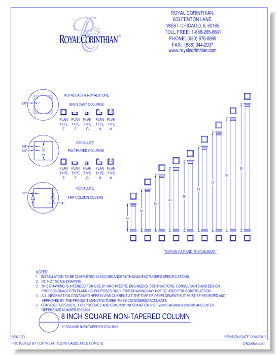 8 Inch Square Non-Tapered Fiberglass Column