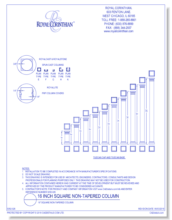 16 Inch Square Non-Tapered Fiberglass Column