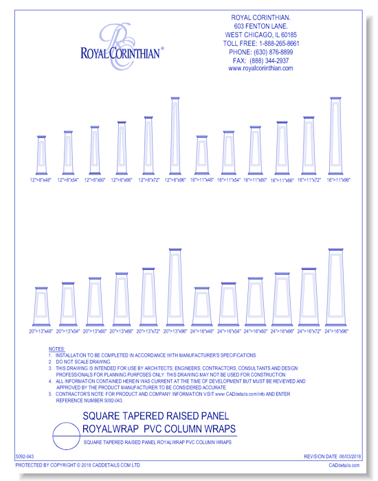 Square Tapered Raised Panel RoyalWrap PVC Column Wraps