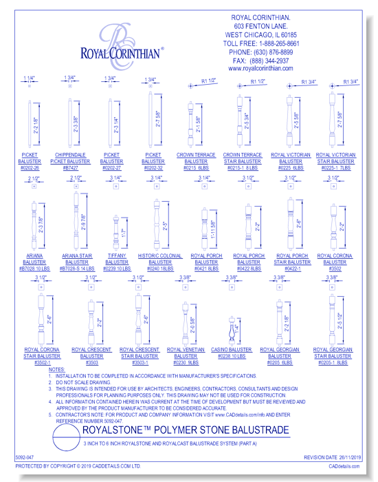 3 Inch to 6 Inch RoyalStone and RoyalCast Balustrade System (Part A)