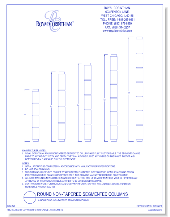 10 Inch Round Non-Tapered Segmented Fiberglass Column