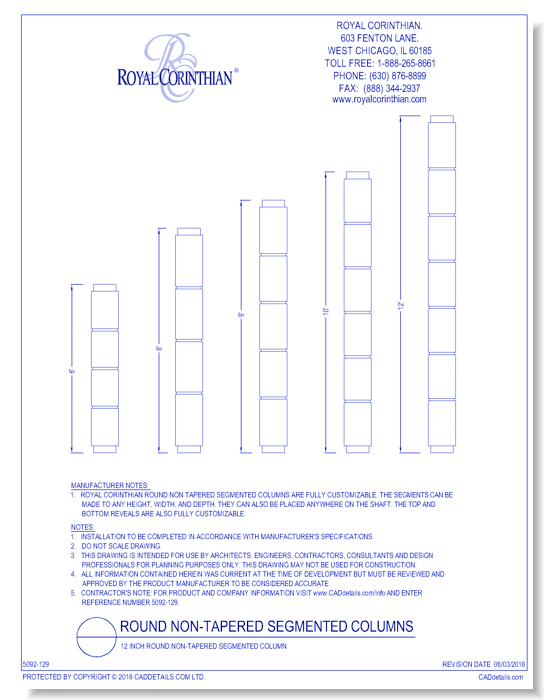 12 Inch Round Non-Tapered Segmented Fiberglass Column