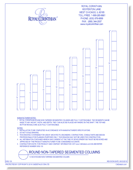14 Inch Round Non-Tapered Segmented Fiberglass Column