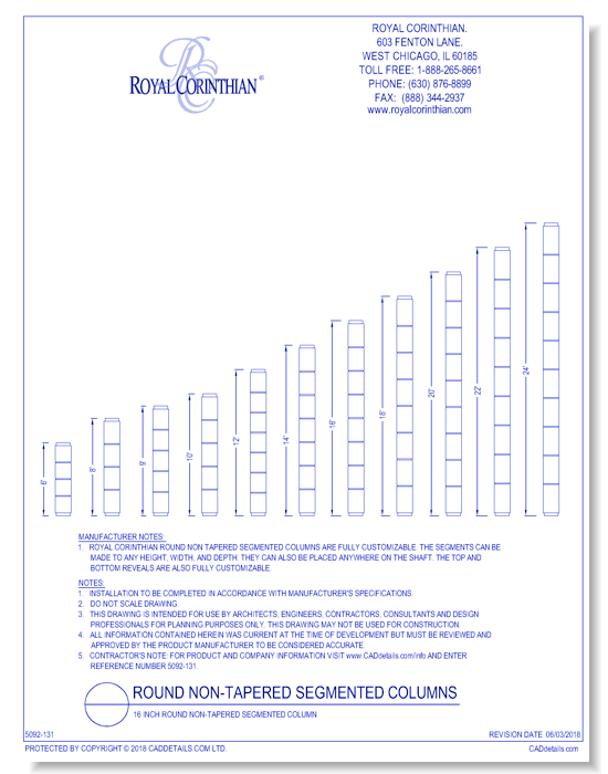 16 Inch Round Non-Tapered Segmented Fiberglass Column