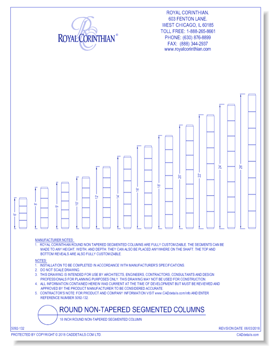 18 Inch Round Non-Tapered Segmented Fiberglass Column