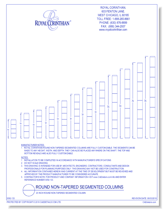 20 Inch Round Non-Tapered Segmented Fiberglass Column