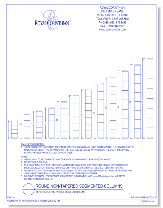 24 Inch Round Non-Tapered Segmented Fiberglass Column