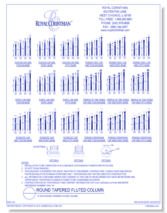 10 Inch Round Tapered Fluted Fiberglass Column